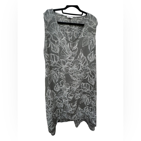 ✨ 36. Linen floral palm print sleeveless dress in plus size 3X - Picture 11 of 15